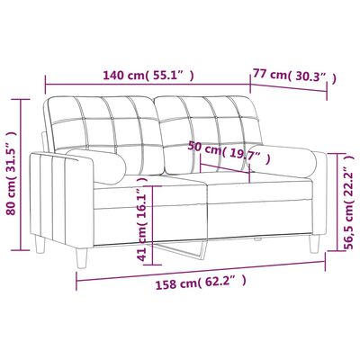 vidaXL 2-Seater Sofa with Pillows&Cushions Light Gray 55.1" Fabric