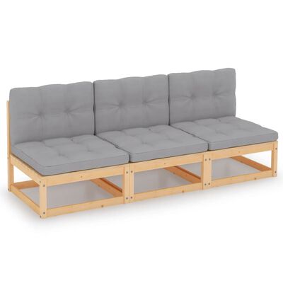 vidaXL 3-Seater Sofa with Cushions Solid Pinewood