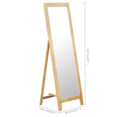 vidaXL Freestanding Mirror 18.8"x18.3"x59" Solid Oak Wood