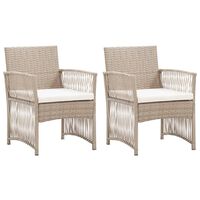 vidaXL Patio Armchairs with Cushions 2 pcs Beige Poly Rattan