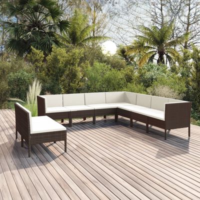 vidaXL 9 Piece Patio Lounge Set with Cushions Poly Rattan Brown