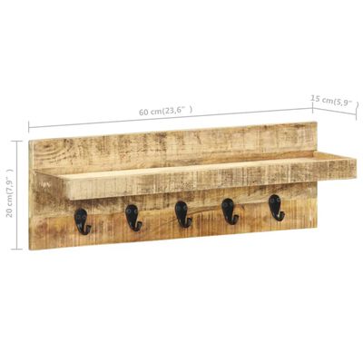 vidaXL Wall Mounted Coat Rack 23.6"x5.9"x7.9" Solid Rough Mango Wood