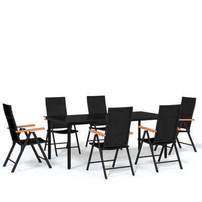 vidaXL 7 Piece Patio Dining Set Black