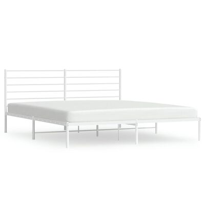 vidaXL Metal Bed Frame without Mattress with Headboard White 76"x79.9"