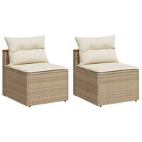 vidaXL Patio Sofas Armless with Cushions 2 pcs Beige Poly Rattan