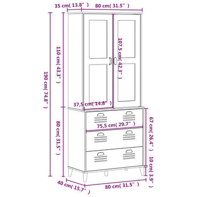 vidaXL Highboard VIKEN Anthracite Gray 31.5"x15.7"x74.8" Solid Wood Pine