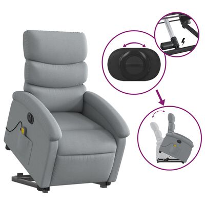 vidaXL Electric Stand up Massage Recliner Chair Light Gray Fabric