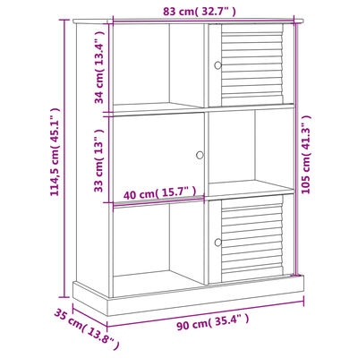 vidaXL Bookcase VIGO Gray 35.4"x13.8"x45.1" Solid Wood Pine