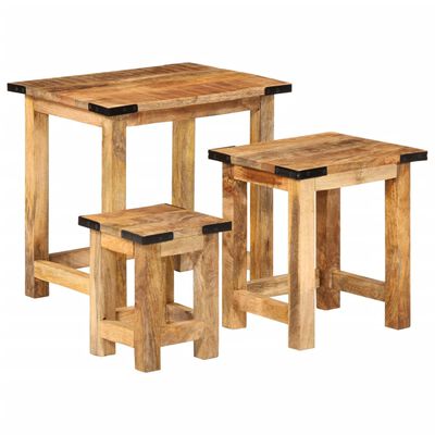 vidaXL Nesting Side Tables 3 pcs Solid Rough Wood Mango