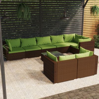 vidaXL 9 Piece Patio Lounge Set with Cushions Brown Poly Rattan