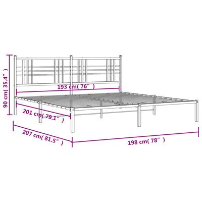 vidaXL Metal Bed Frame without Mattress with Headboard White 76"x79.9"