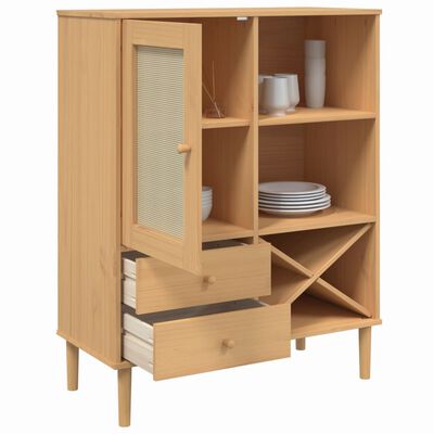 vidaXL Highboard SENJA Rattan Look Brown 35.4"x15.7"x44.1" Solid Wood Pine