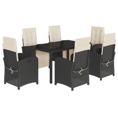 vidaXL 7 Piece Patio Dining Set with Cushions Black Poly Rattan