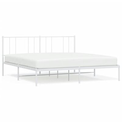 vidaXL Metal Bed Frame without Mattress with Headboard White 72"x83.9"