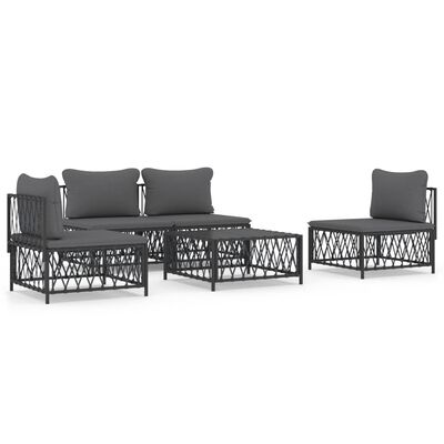 vidaXL 5 Piece Patio Lounge Set with Cushions Anthracite Steel