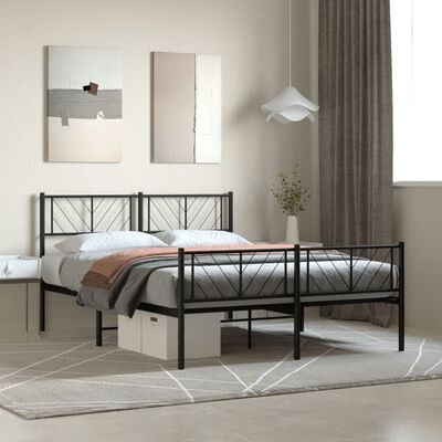 vidaXL Metal Bed Frame without Mattress with Footboard Black 53.1"x74.8"