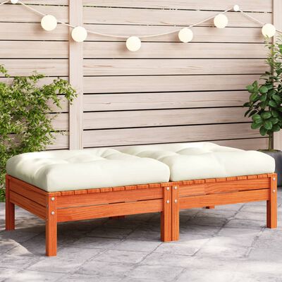 vidaXL Patio Footstools with Cushions 2 pcs Wax Brown Solid Wood Pine