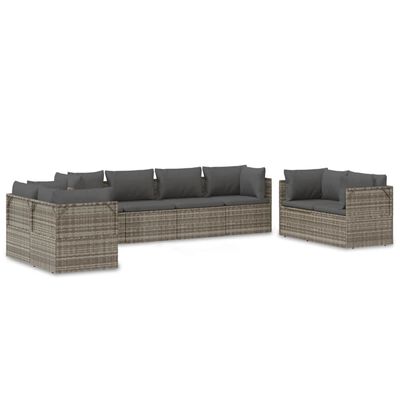 vidaXL 8 Piece Patio Lounge Set with Cushions Gray Poly Rattan