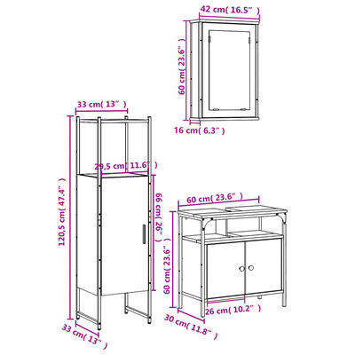 vidaXL 3 Piece Bathroom Furniture Set Smoked Oak Engineered Wood