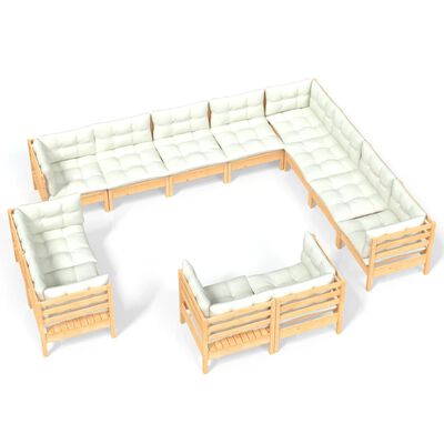 vidaXL 12 Piece Patio Lounge Set with Cream Cushions Solid Pinewood