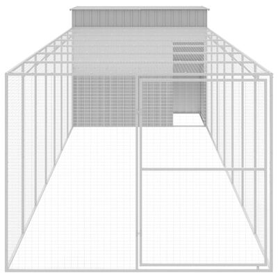 vidaXL Dog House with Run Light Gray 84.3"x340.6"x71.3" Galvanized Steel