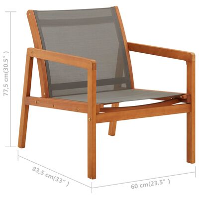 vidaXL Patio Lounge Chair Gray Solid Eucalyptus Wood and Textilene