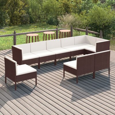 vidaXL 9 Piece Patio Lounge Set with Cushions Poly Rattan Brown