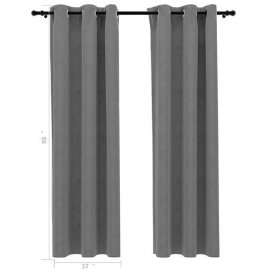 vidaXL Blackout Curtains with Rings 2 pcs Gray 37"x95" Velvet