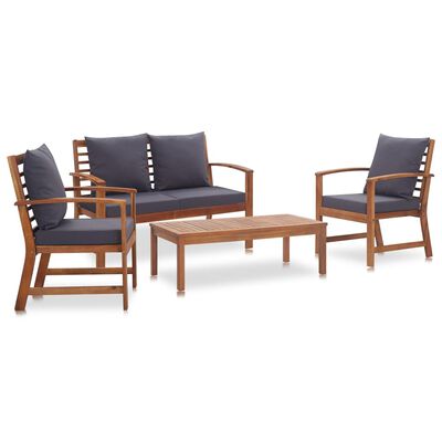 vidaXL 4 Piece Garden Lounge Set with Cushions Solid Acacia Wood