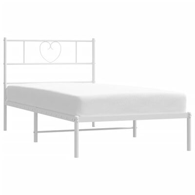 vidaXL Metal Bed Frame without Mattress with Headboard White 39.4"x74.8"