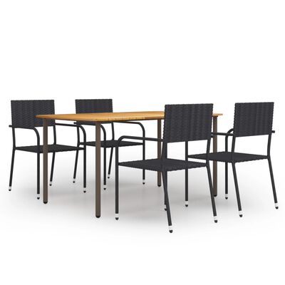 vidaXL 5 Piece Patio Dining Set Poly Rattan Black