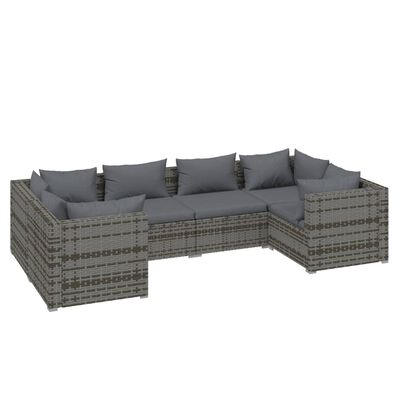 vidaXL 6 Piece Patio Lounge Set with Cushions Poly Rattan Gray