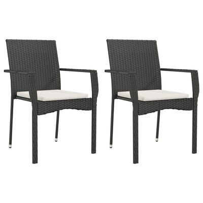 vidaXL 3 Piece Patio Dining Set with Cushions Black Poly Rattan