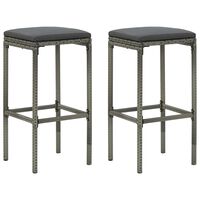 vidaXL Bar Stools with Cushions 2 pcs Gray Poly Rattan