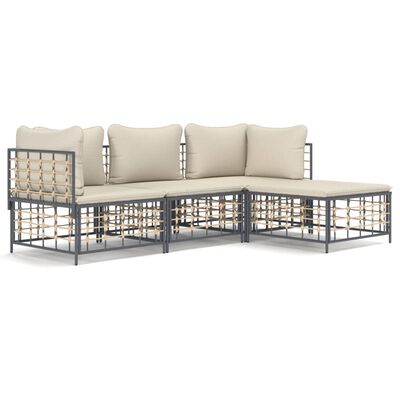 vidaXL 4 Piece Patio Lounge Set with Cushions Anthracite Poly Rattan