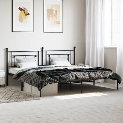 vidaXL Metal Bed Frame without Mattress with Headboard Black 76"x79.9"