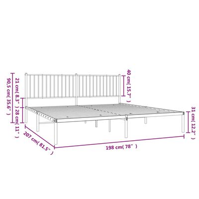 vidaXL Metal Bed Frame without Mattress with Headboard Black 76"x79.9"