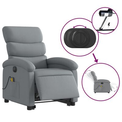 vidaXL Electric Stand up Massage Recliner Chair Light Gray Fabric