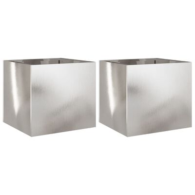 vidaXL Planters 2 pcs Silver 12.6"x11.8"x11.4" Stainless Steel