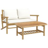 vidaXL 2 Piece Patio Lounge Set with Cream White Cushions Bamboo