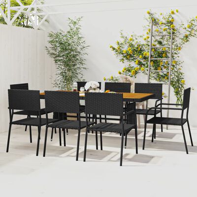 vidaXL 9 Piece Patio Dining Set Poly Rattan Black