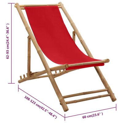 vidaXL Deck Chair Bamboo and Canvas Red