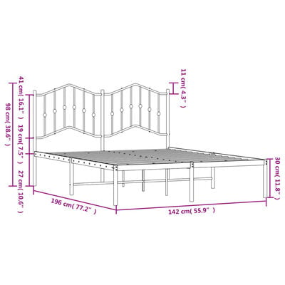 vidaXL Metal Bed Frame without Mattress with Headboard White 53.1"x74.8"