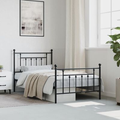 vidaXL Metal Bed Frame without Mattress with Footboard Black 39.4"x74.8"