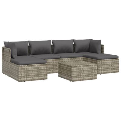 vidaXL 7 Piece Patio Lounge Set with Cushions Gray Poly Rattan