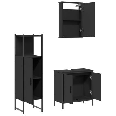 vidaXL 3 Piece Bathroom Furniture Set Black Engineered Wood