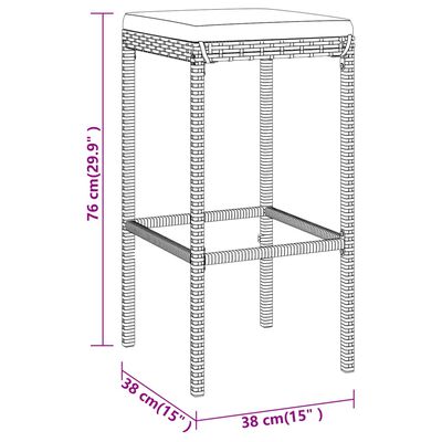 vidaXL 9 Piece Patio Bar Set with Cushions Gray Poly Rattan