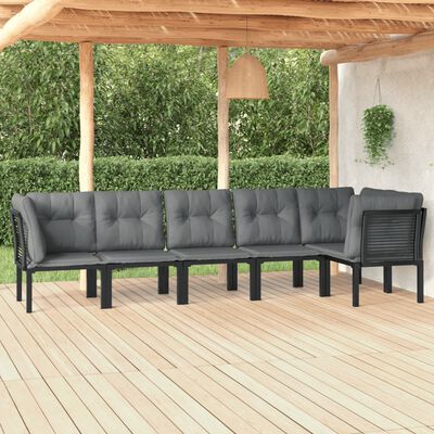 vidaXL 6 Piece Patio Lounge Set Black and Gray Poly Rattan