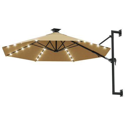 vidaXL Wall-mounted Garden Parasol with LEDs and Metal Pole 118.1" Taupe