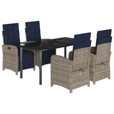 vidaXL 5 Piece Patio Dining Set with Cushions Gray Poly Rattan